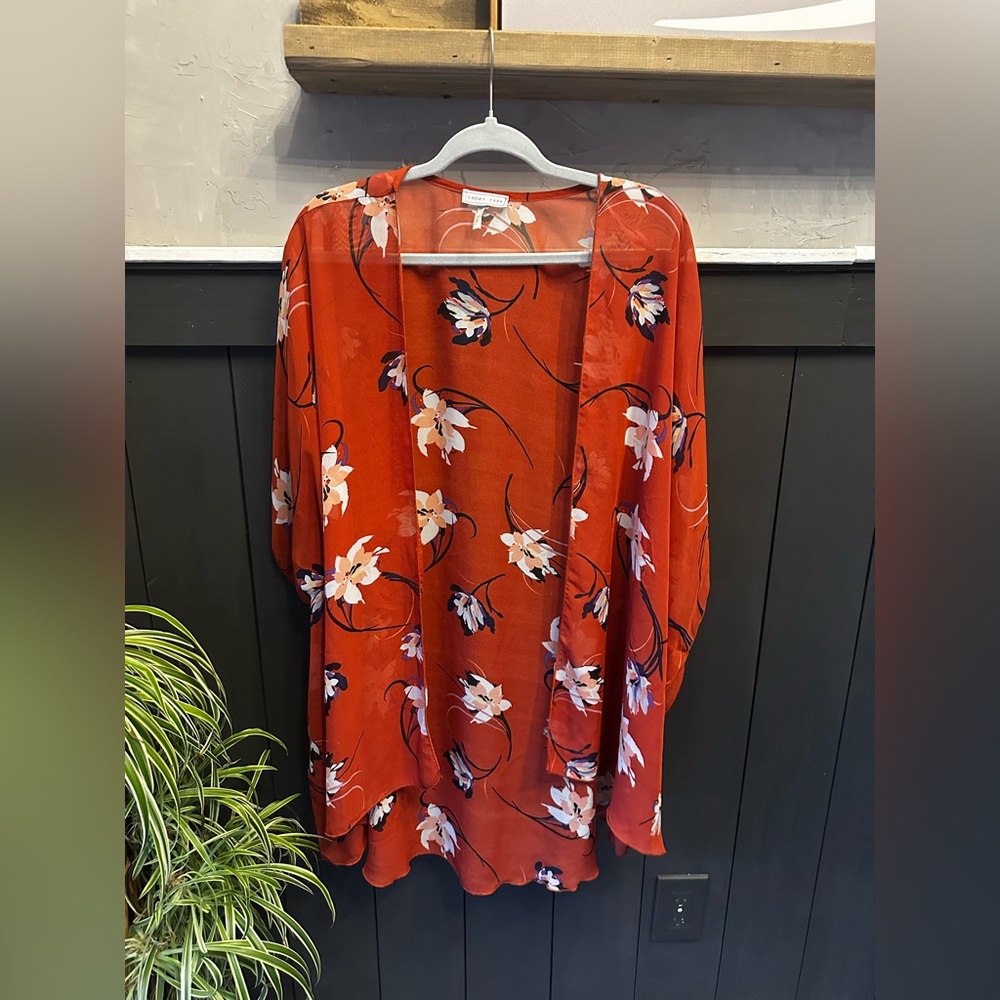 Emory Park Caley Orange‎ Floral Cover Up Kimono Plus Size 2XL